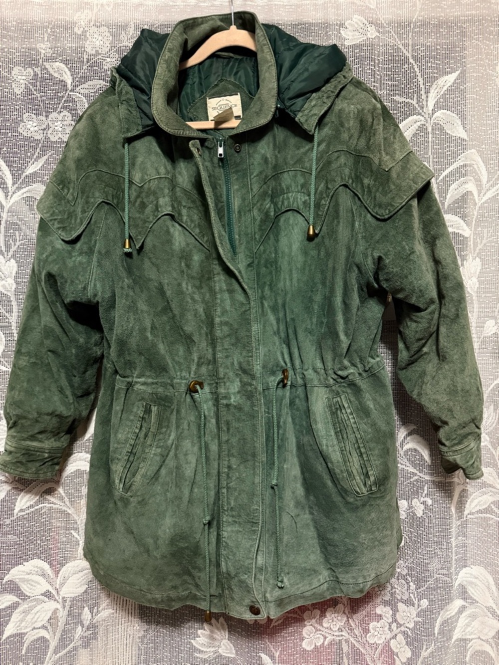 Vintage Forest Green Suede Leather Coat